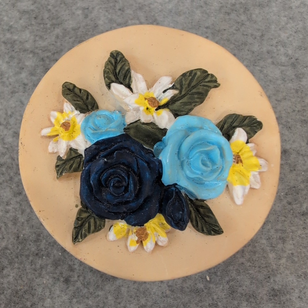 Round Decorative Trinket Box Floral Accent Keepsake‎ Jewelry Storage Container - Picture 2 of 5